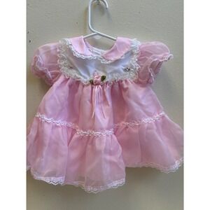 Bryan Vintage Baby Girl Dress Pink White Lace Ruffle 3-6m Special Occasion Good